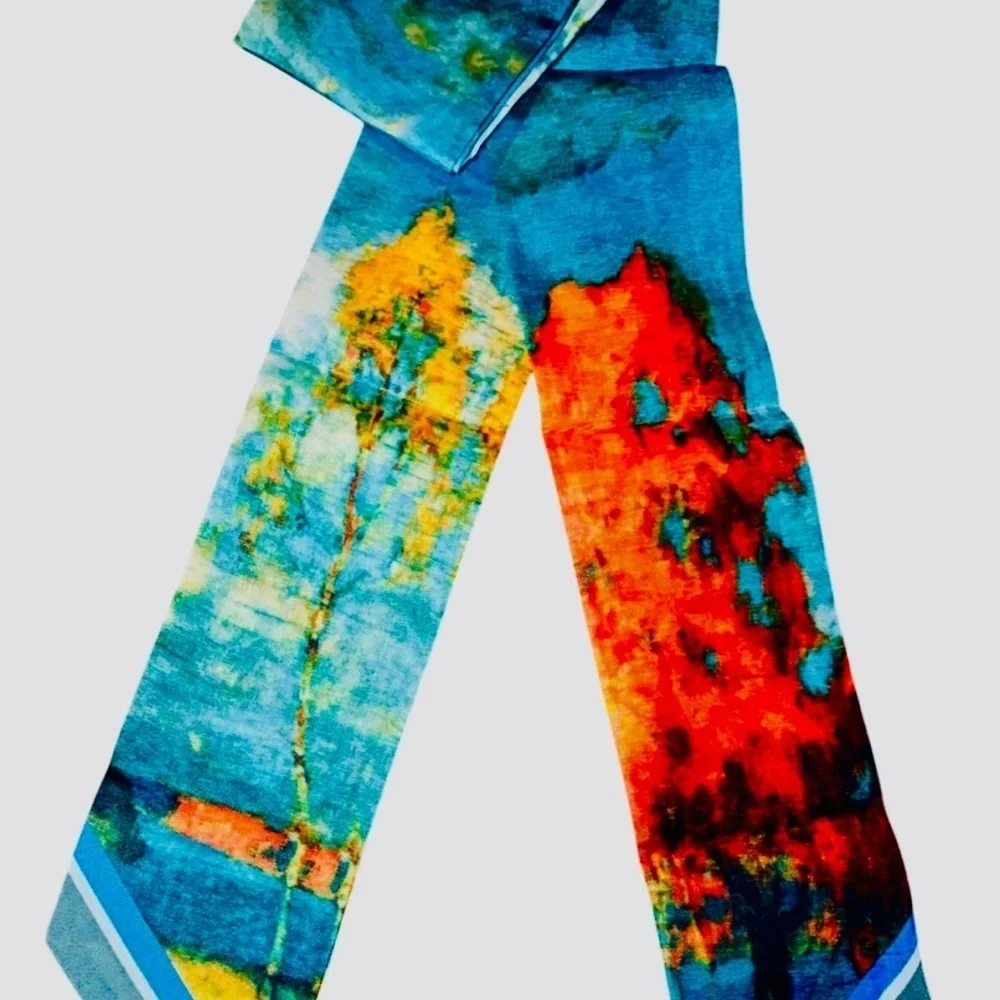 Colorful Abstract Silk Scarf Vintage-Inspired Twilly Scarf Headband NWOT